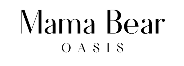 The logo for Mama Bear Oasis in a black serif font on a white background.