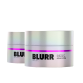 Two iridescent jars of BLURR Instant Wrinkle Remover with a pink stripe on a white background.