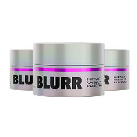 An assortment of cosmetic containers, including bottles, jars, and a tube, with an iridescent, holographic finish.