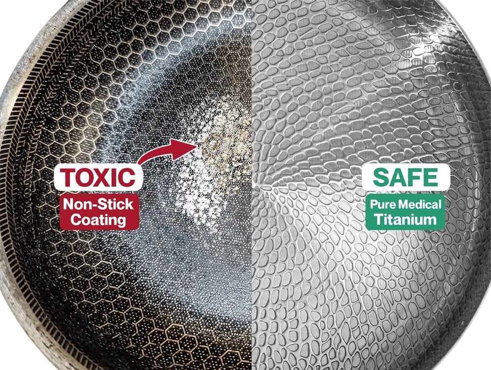 Close-up of a hand-hammered titanium cooking surface