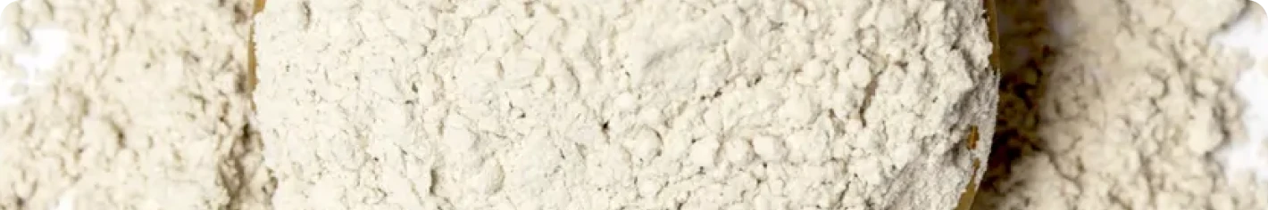 Close-up of a pile of fine, beige powder.
