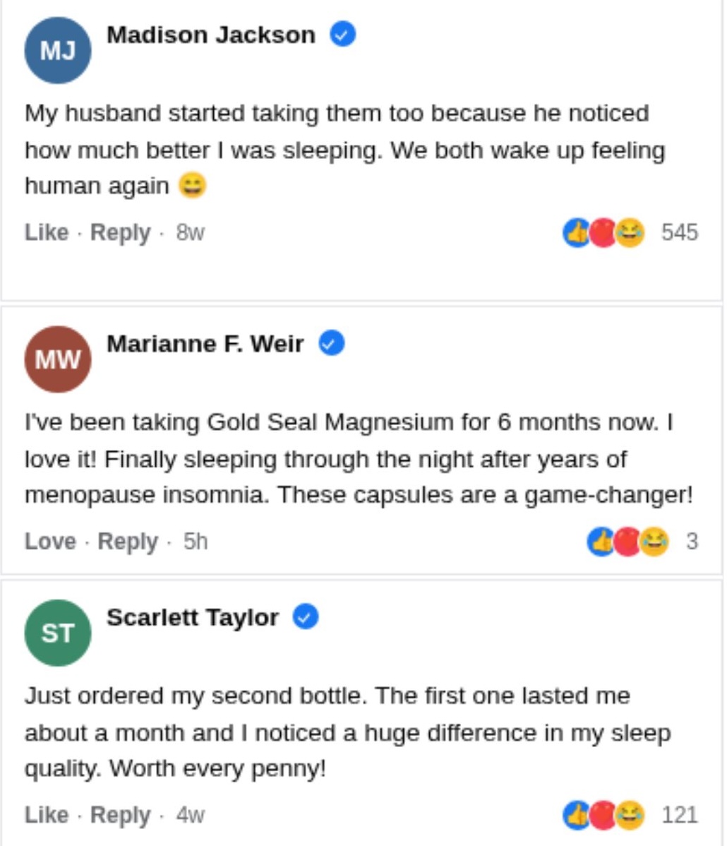 Three positive social media testimonials from verified users about improved sleep quality after taking a product.