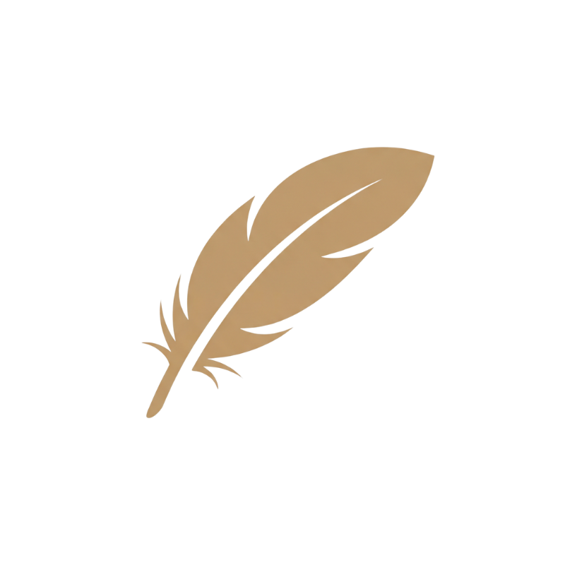 Illustration of a brown feather on a black background.