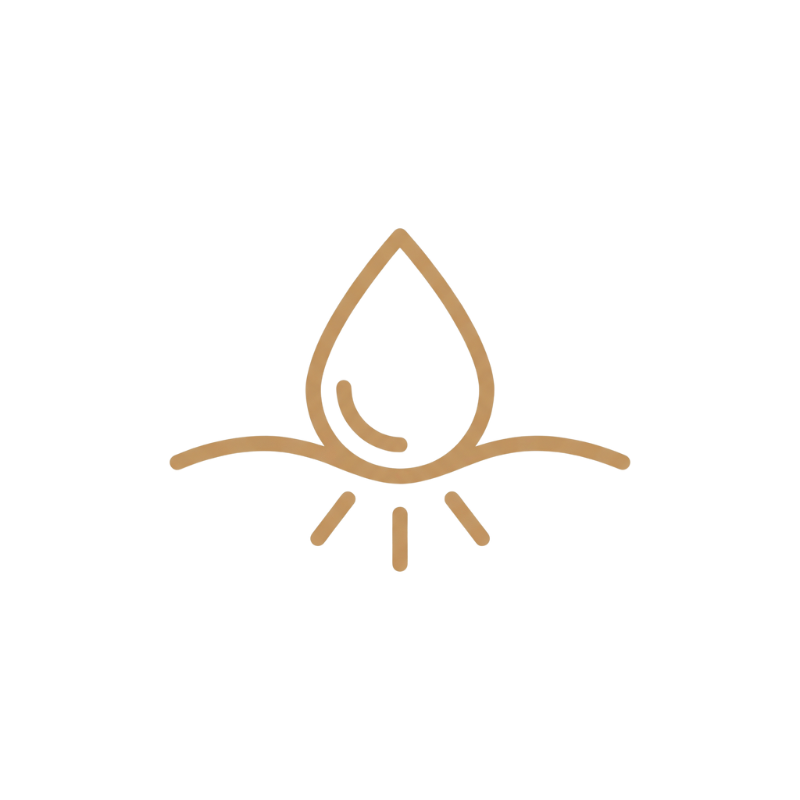 Outline of a drop above a horizon with rays below.