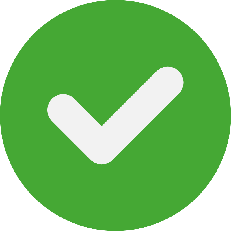 Green circle with a white checkmark.