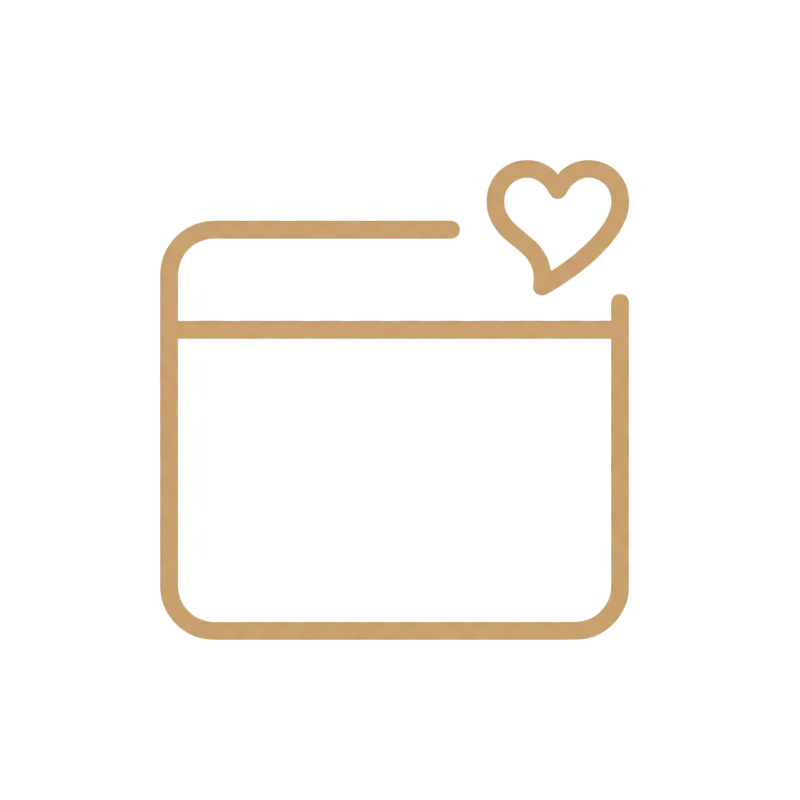 Simple outline of a wallet with a heart symbol on top.