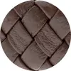 Circular image of a brown woven leather texture.
