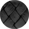 Circular image of black woven leather texture.