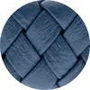 Close-up of blue woven leather texture in a circular frame.