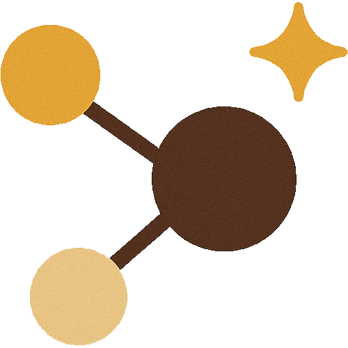Abstract design with three connected circles and a star shape.