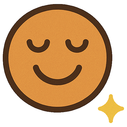 Smiling face emoji with closed eyes and a small yellow sparkle.