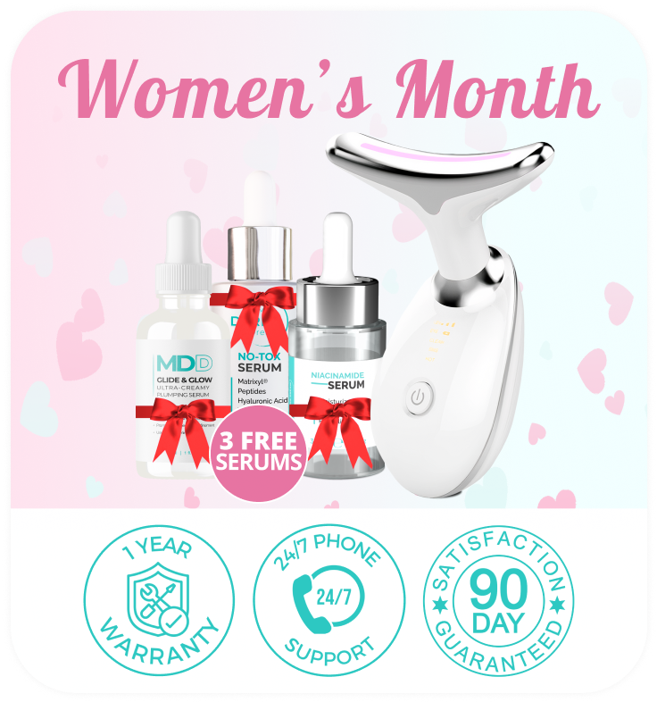 Valentine's Day skincare offer with serums and a facial device.