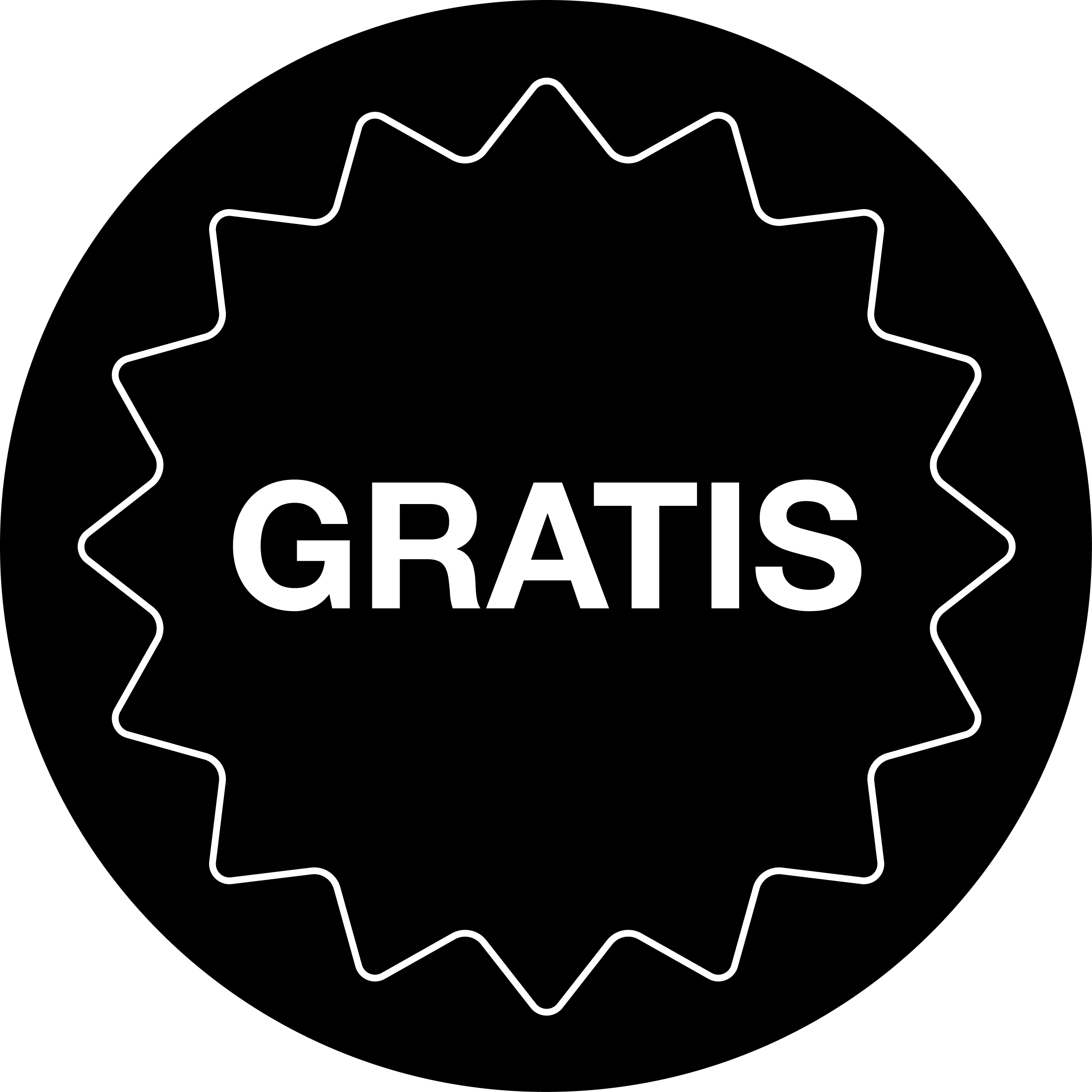 A black circular icon with a wavy border and the word 'GRATIS' in white text.