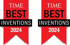 Two red banners with the text 'TIME BEST INVENTIONS 2024' on a green background.