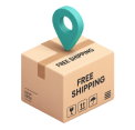 A cardboard box labeled 'Free Shipping' with a teal map pin on top.