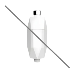 A placeholder image of a white inline water filter with a diagonal line through it.