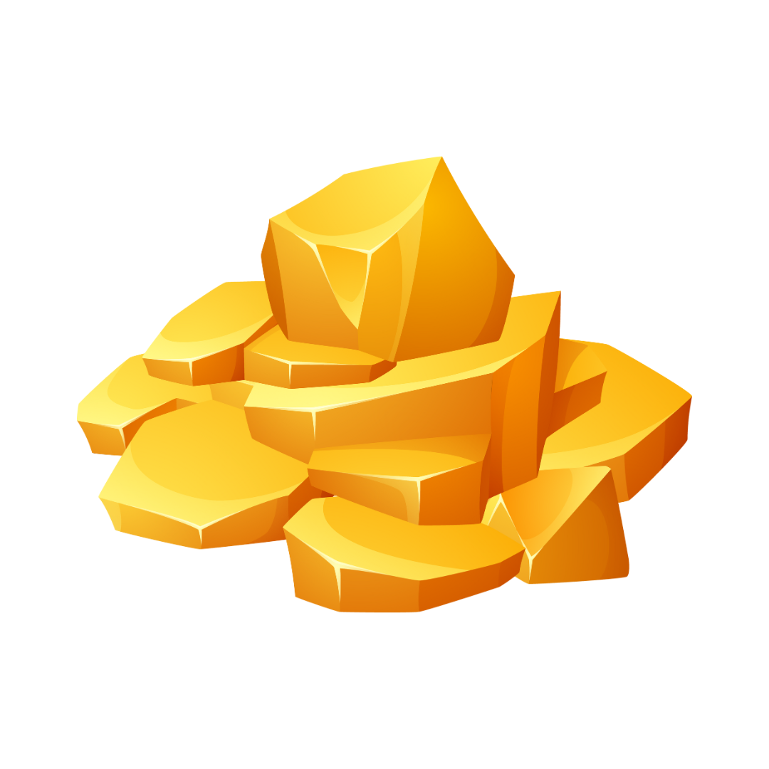 Illustration of a pile of gold nuggets on a white background.
