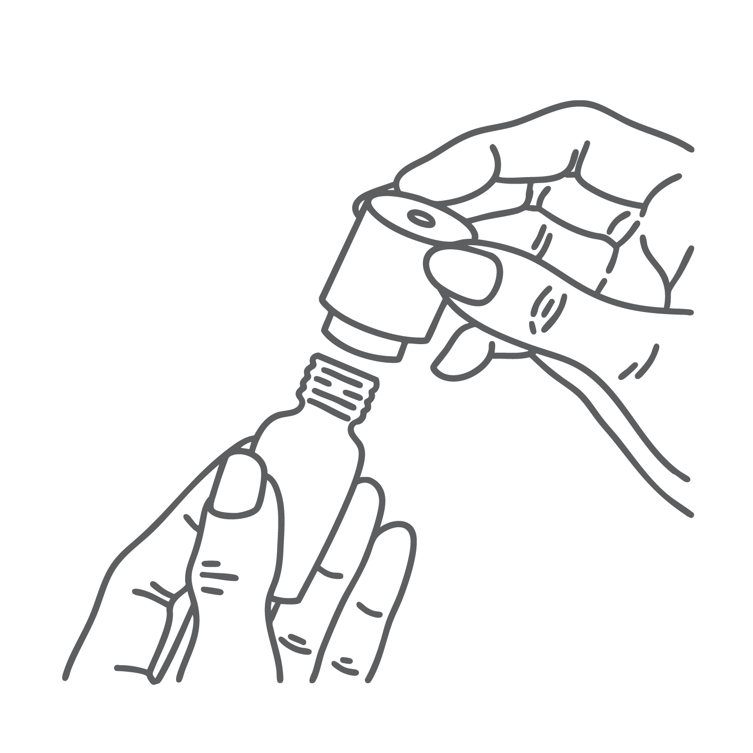 Line drawing of hands opening a small bottle.