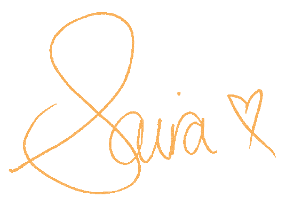 The signature 'Saira' written in orange script, followed by an 'x' and a heart.