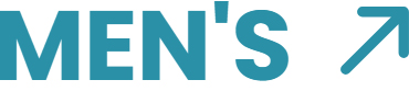 The word 'MEN'S' in bold teal text, followed by an arrow pointing up and to the right.
