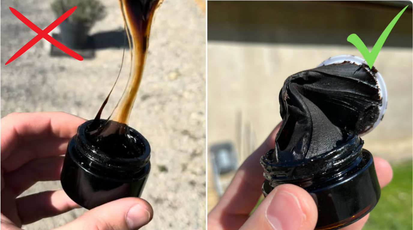 Two jars with different black substances, one marked incorrect, the other correct.