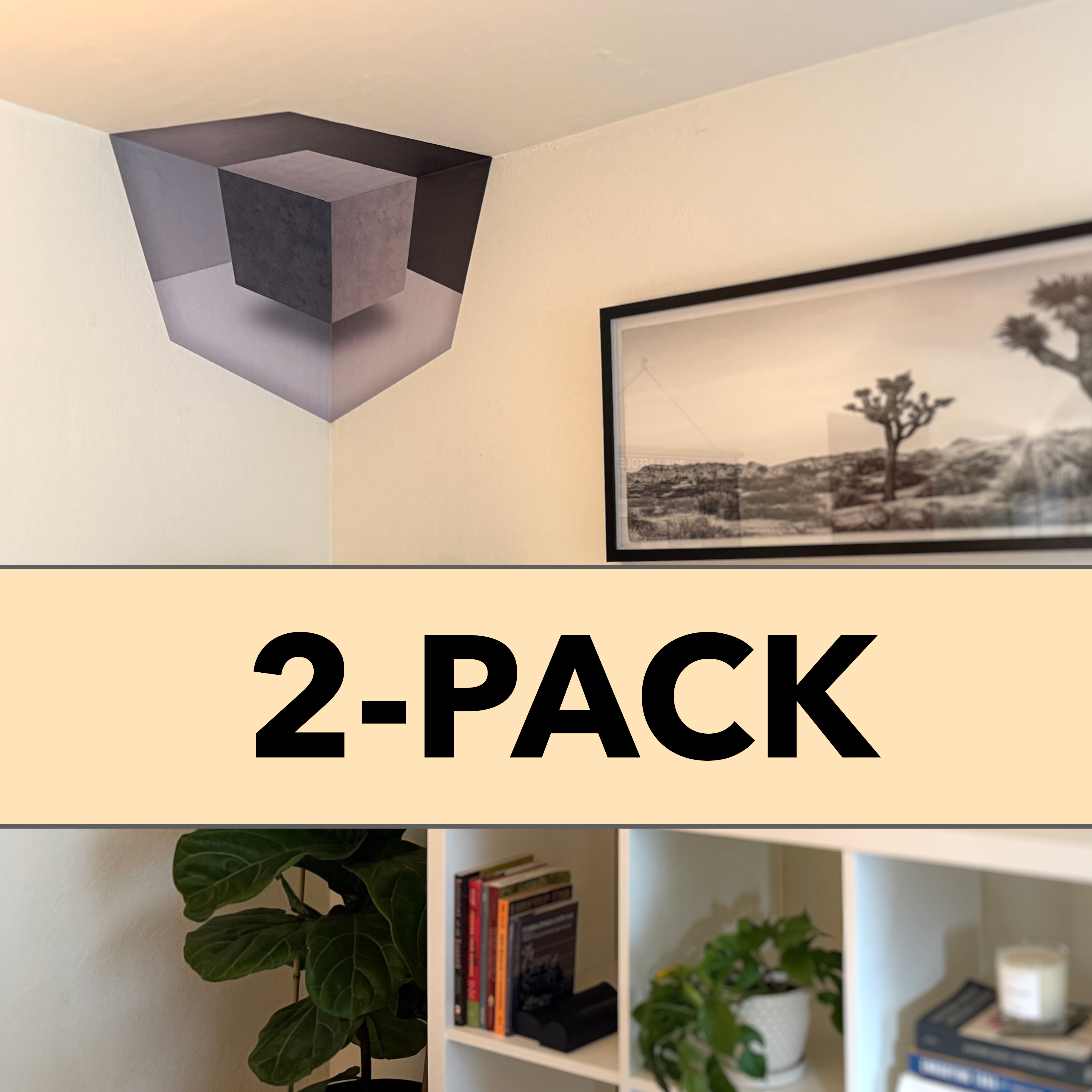 Room corner with a decorative wall art and a framed photo.