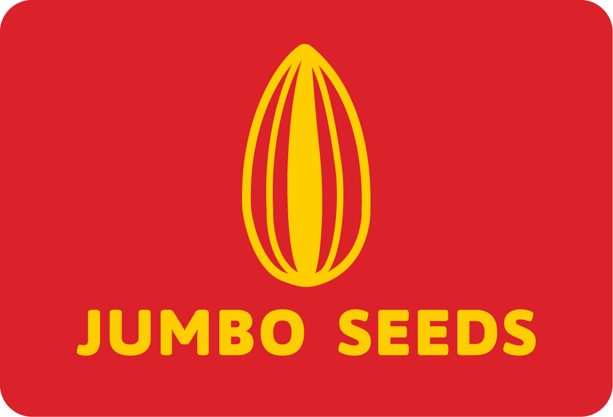 Red background with yellow seed illustration and 'JUMBO SEEDS' text.