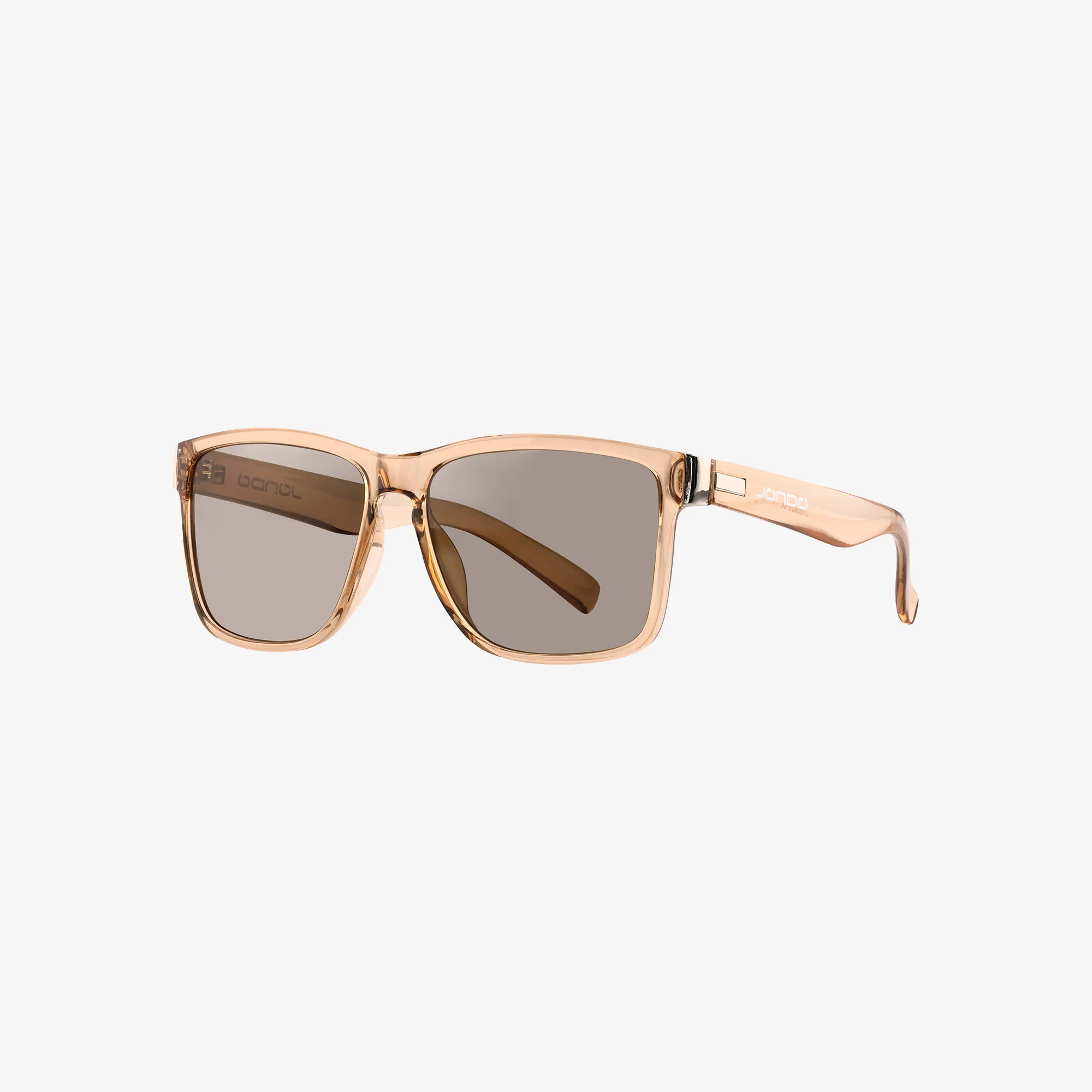 Brown square sunglasses with transparent frames on a white background.