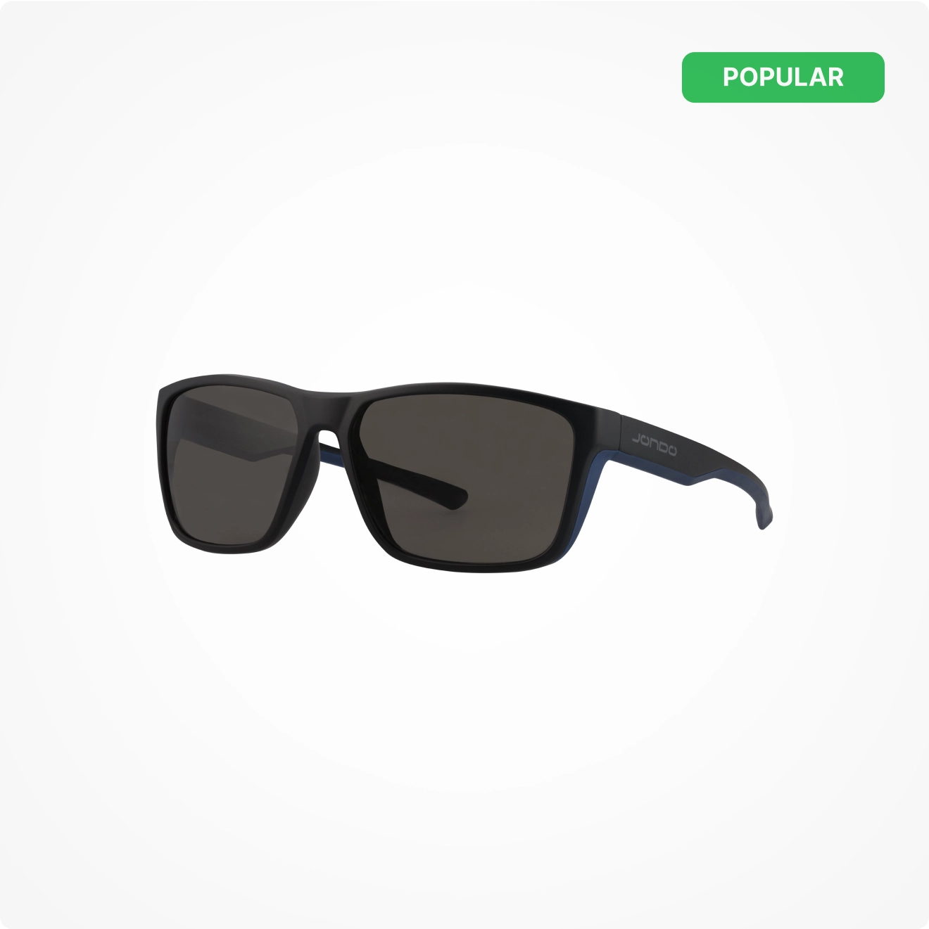 Black sunglasses with dark lenses on a white background, labeled 'Popular'.