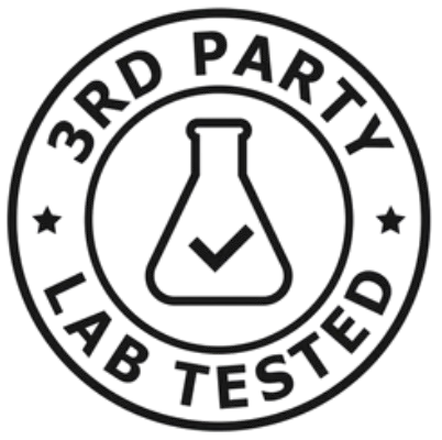 Black seal with a flask icon and '3rd Party Lab Tested' text.