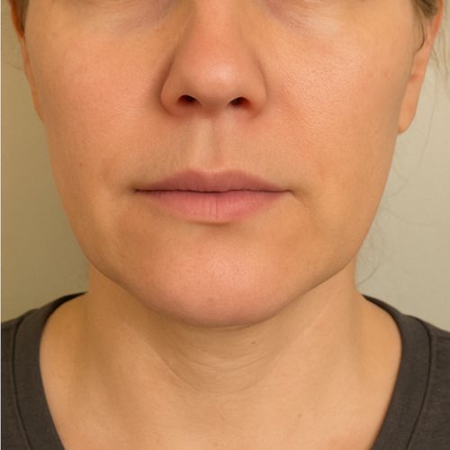 Close-up of a person's lower face and neck.