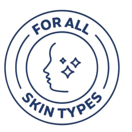 Circular logo with a face outline and text 'For All Skin Types.'