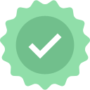 A green checkmark inside a circular badge with a scalloped edge.