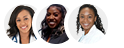 Three circular headshots of three different women smiling at the camera.