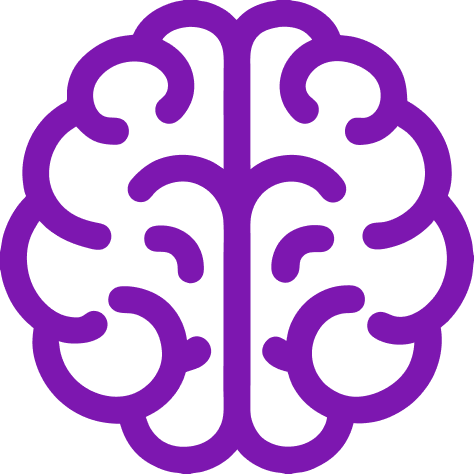 Purple brain icon on a white background.