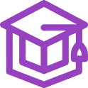 Purple graduation cap icon with a tassel on the right side.