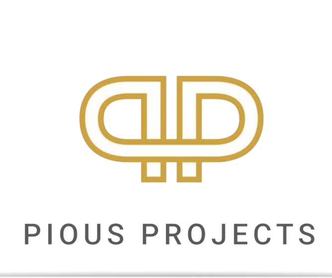 The Pious Projects logo, featuring a gold monogram over the company name in grey text.