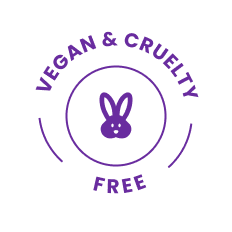 Purple vegan and cruelty-free logo with a bunny icon.