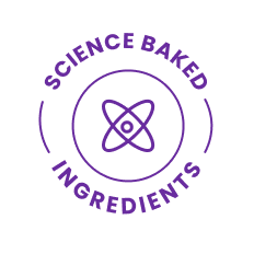 Purple logo with text 'Science Baked Ingredients' and an atomic symbol.