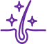 Purple icon of a hair follicle with sparkles.