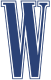 A blue, serif capital letter W with a light gray outline.