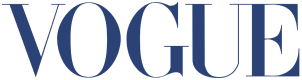 The Vogue magazine logo in a dark blue serif font on a white background.