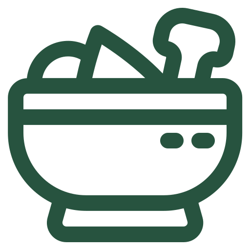 A dark green line art icon of a salad in a bowl.