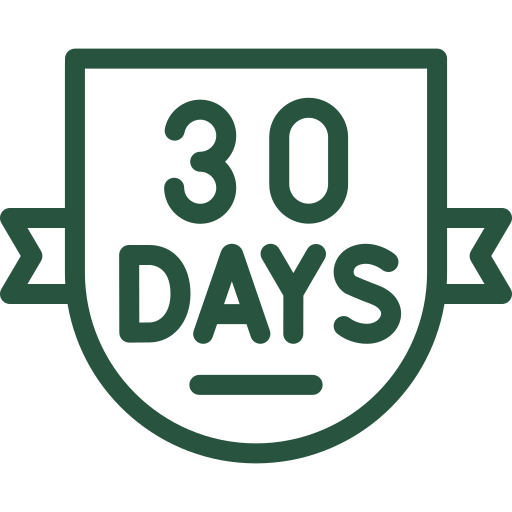 A dark green icon of a badge with a ribbon and the text '30 DAYS'.