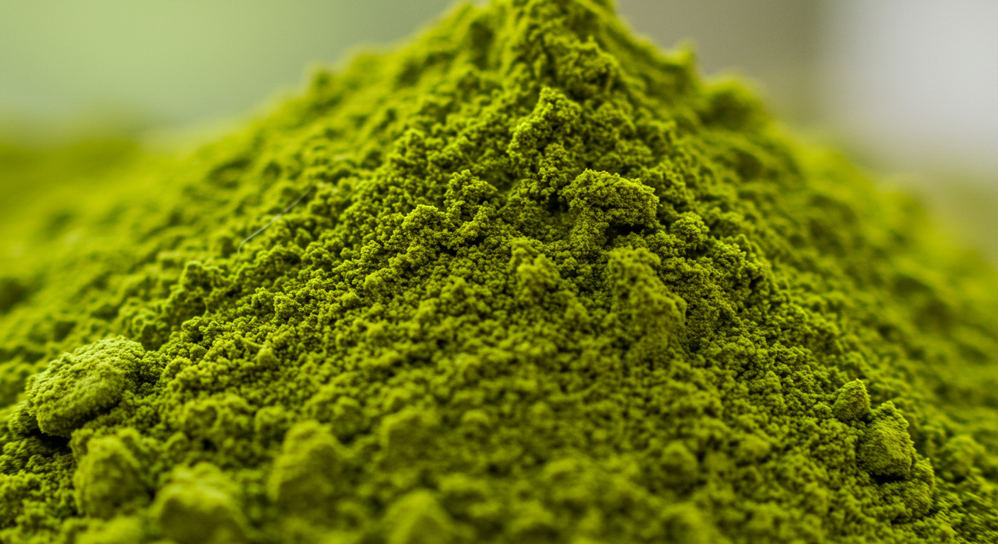 Close-up of a mound of vibrant green powder.