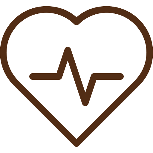 Brown heart icon with a heartbeat line inside.