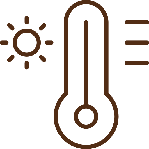 Thermometer icon with a sun symbol, indicating temperature or heat.