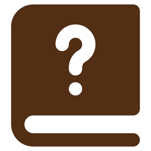 A brown book icon with a white question mark on the cover.