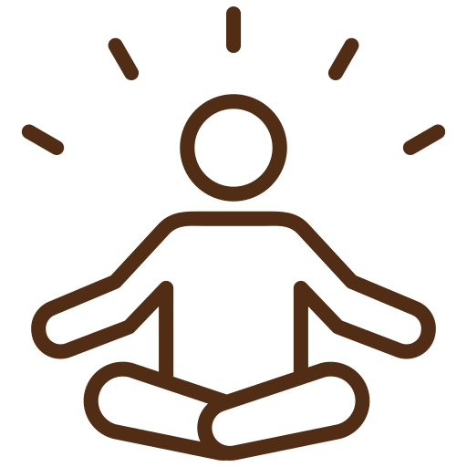 Line drawing of a person meditating with rays around their head.