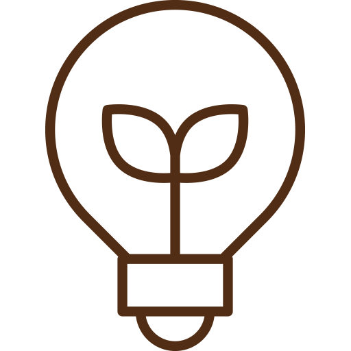 A brown bulb outline with a leaf inside.